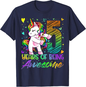 5 Year Old Gifts Unicorn Flossing 5th Birthday Girl Party T-Shirt - T-Shirt | Navy