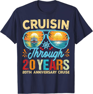 Cruisin Through 20 Years 20th Wedding Anniversary Cruise T-Shirt - T-Shirt | Navy