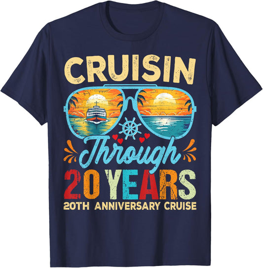 Cruisin Through 20 Years 20th Wedding Anniversary Cruise T-Shirt - T-Shirt | Navy