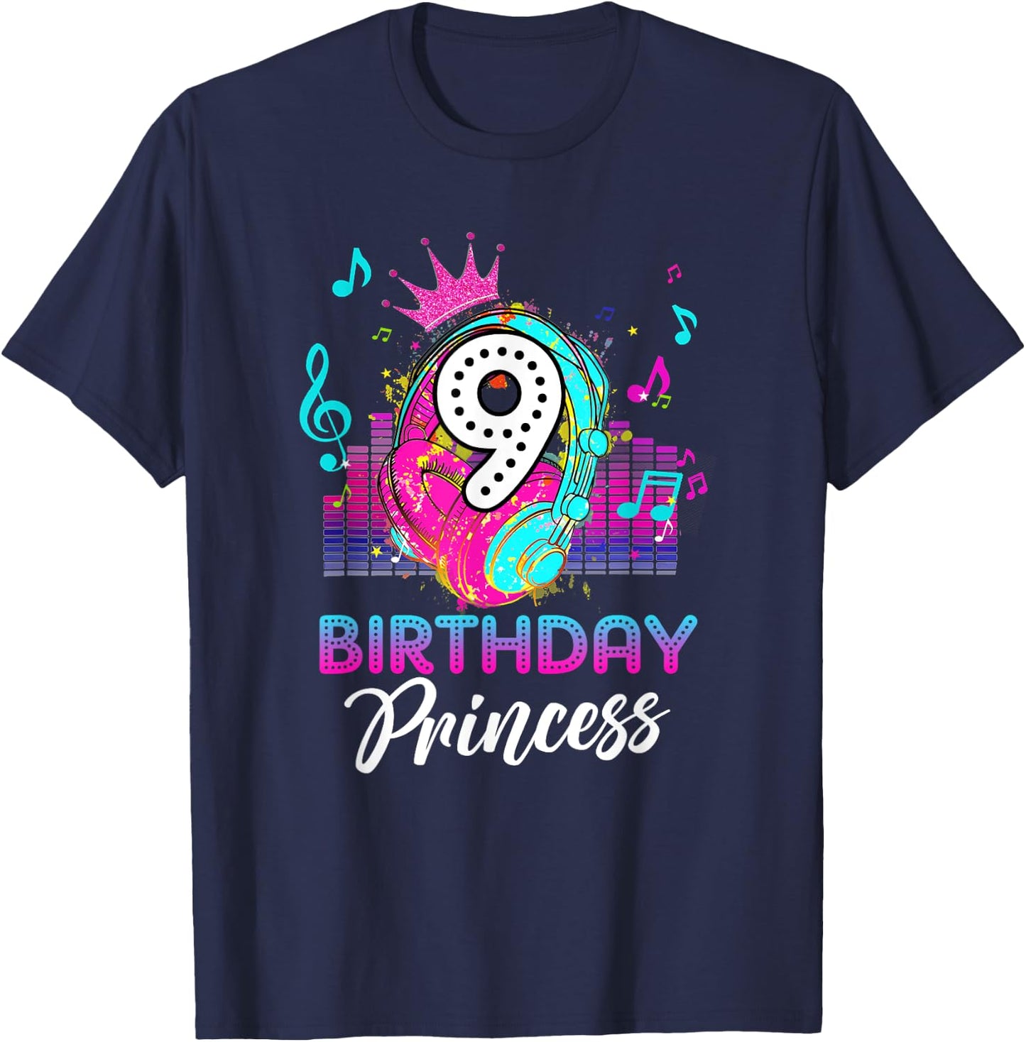 Musical Theme 9th Birthday Shirt Girls Princess Born 2014 T-Shirt - T-Shirt | Navy