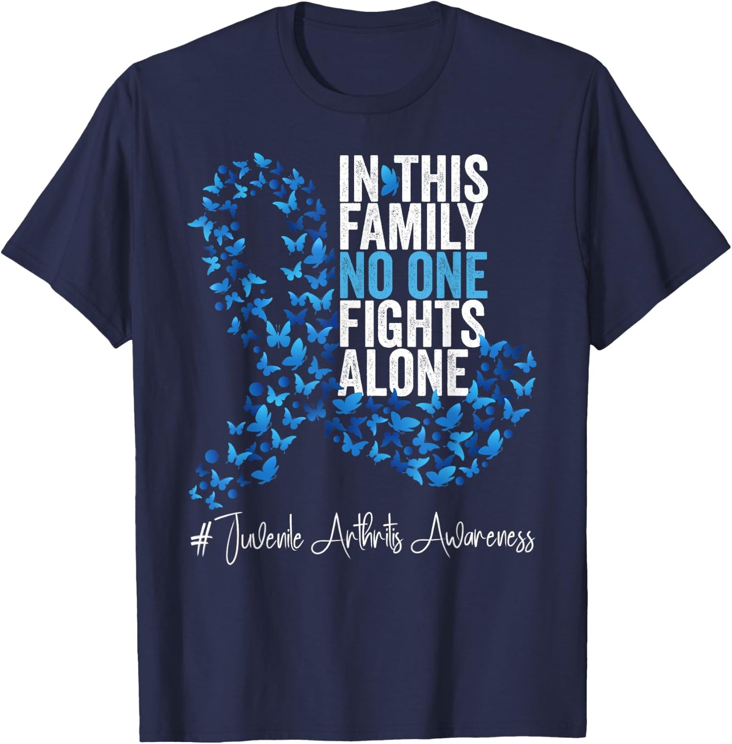 Juvenile Arthritis Awareness Month Blue Ribbon Butterflies T-Shirt - T-Shirt | Navy