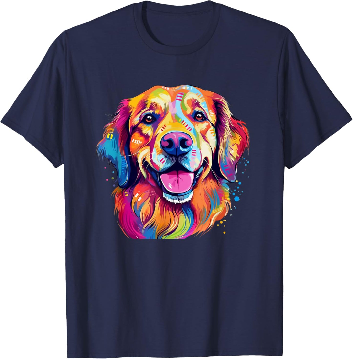 Colorful Golden Retriever with big eyes Portrait Pop Art T-Shirt - T-Shirt | Navy