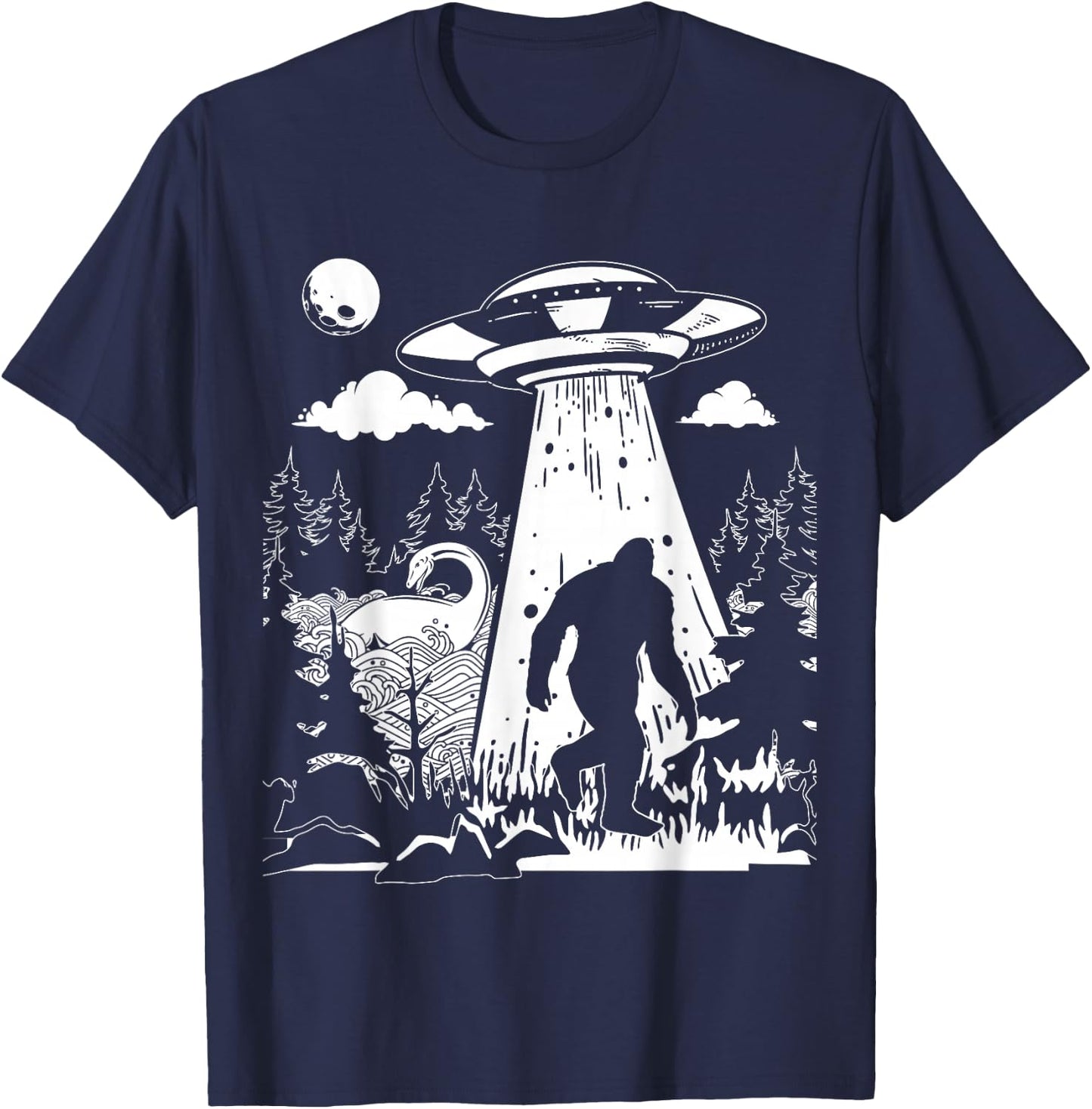 Vintage Alien with Bigfoot & Loch Ness Monster Cryptozoology T-Shirt - T-Shirt | Navy