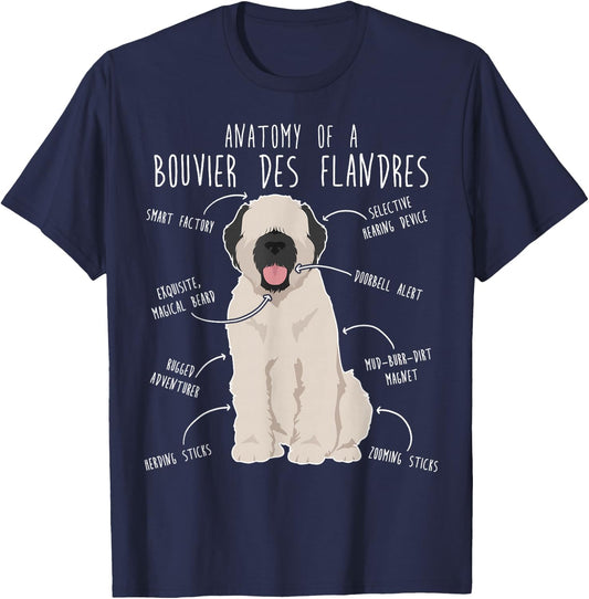 Bouvier Des Flandres Fawn Cream Dog Anatomy, Funny Cute Pet Men Women Kids T-Shirt - T-Shirt | Navy