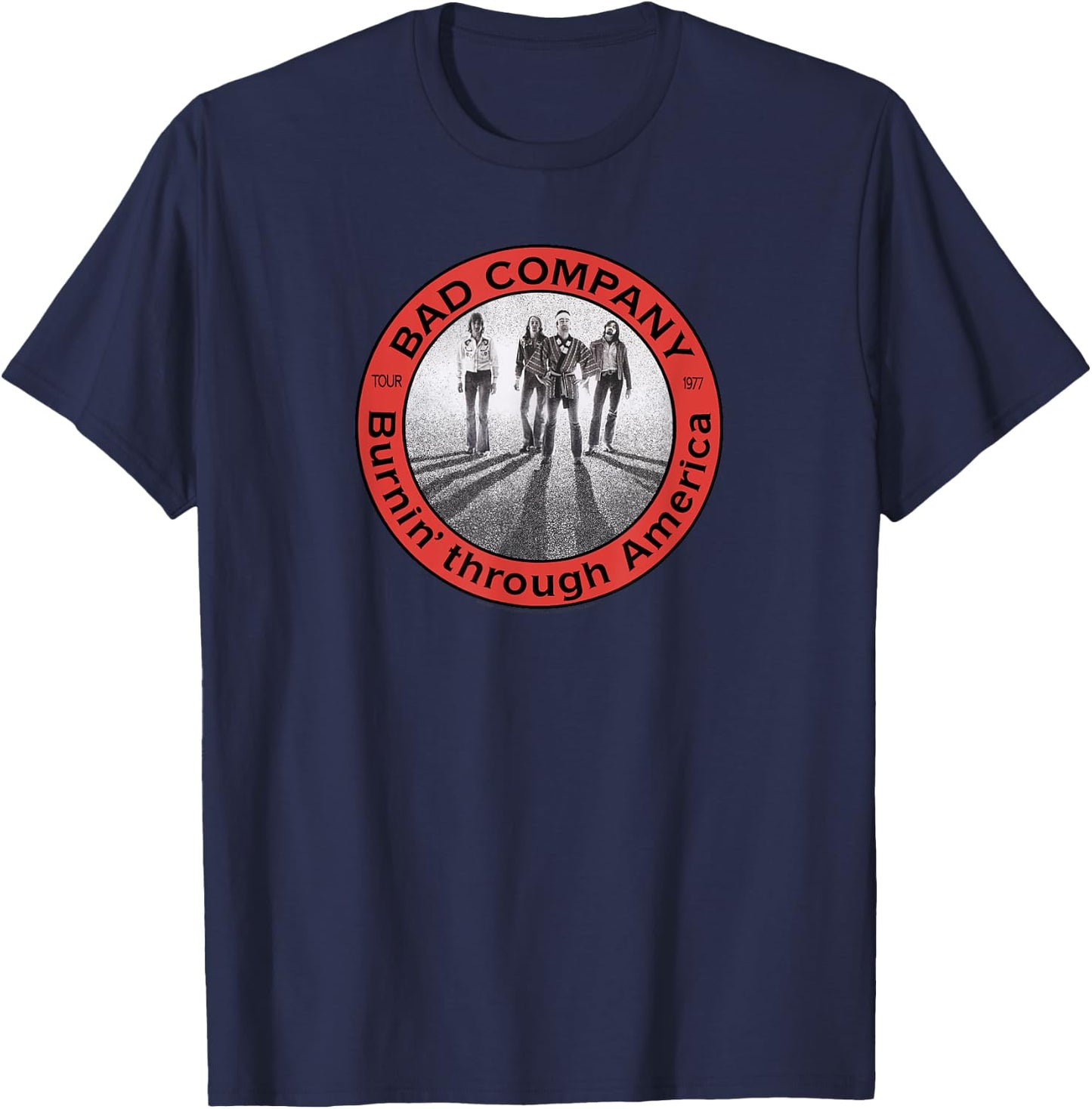 Bad Company Burnin' Through America Tour 1977 T-Shirt - T-Shirt | Navy