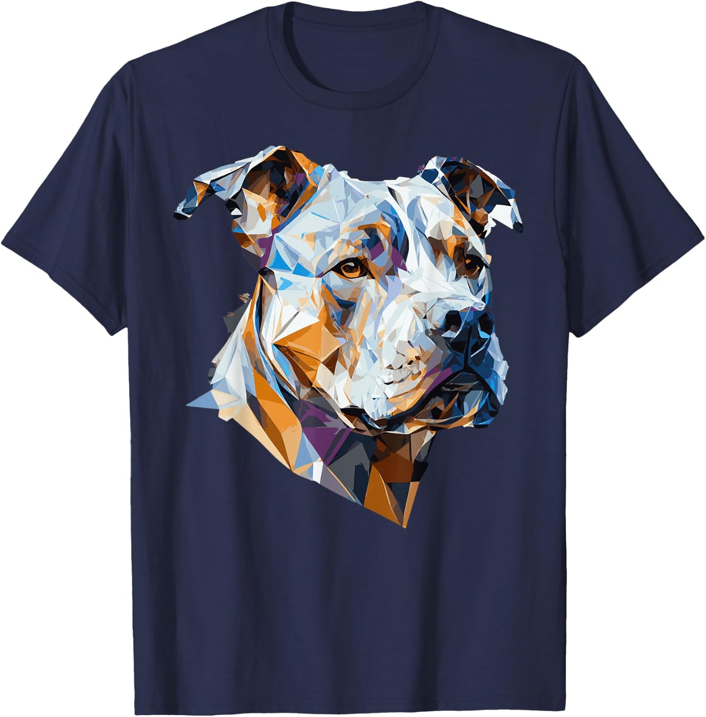 Geometric Pitbull Pet Dog Abstract Polygonal Dog Breed T-Shirt - T-Shirt | Navy