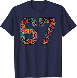 Number 67 in Retro Animal Print Fanwear Sports Player T-Shirt - T-Shirt | Navy