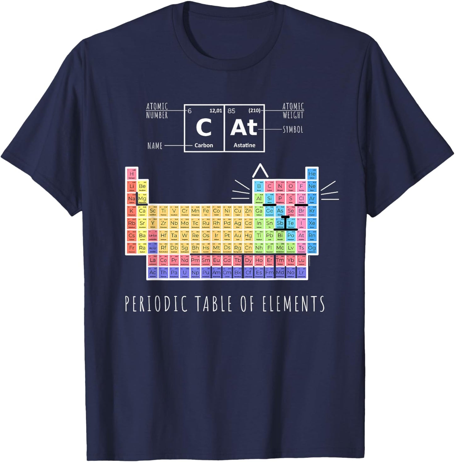 Chemistry Cat, Periodic Table Of Elements T-Shirt - T-Shirt | Navy