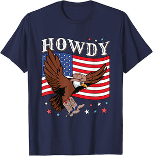 Howdy Cowboy Hat Boots Eagle American Flag Funny Patriotic T-Shirt - T-Shirt | Navy