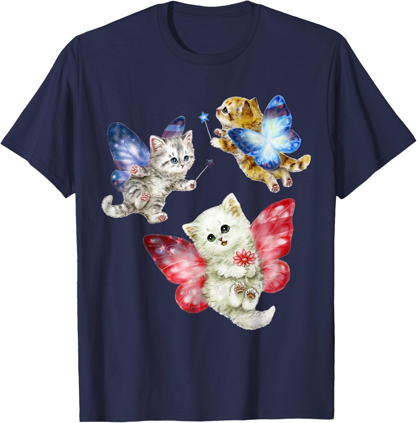 Cat Fly Like A Butterfly Women Girls Kids T-Shirt - T-Shirt | Navy