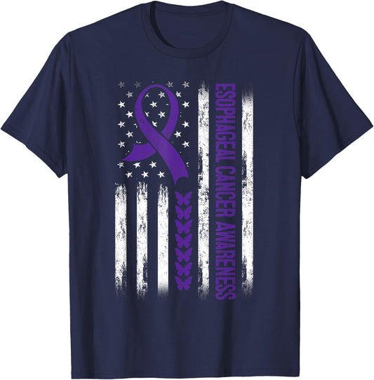Esophageal cancer Awareness American Flag Kids Men T-Shirt - T-Shirt | Navy
