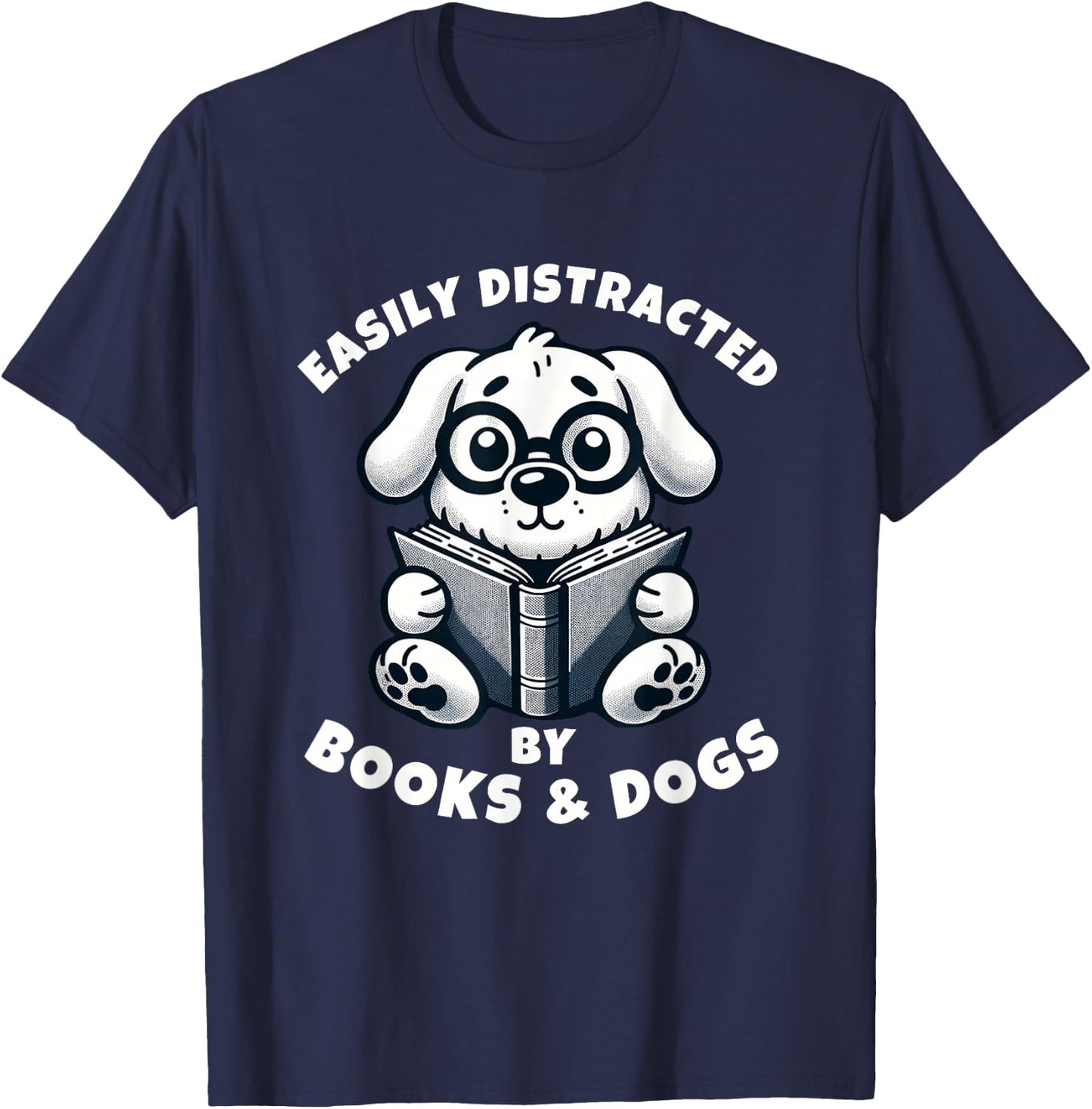 Kids Easily Distracted By Books and Dogs Graphic Reading T-Shirt - T-Shirt | Navy