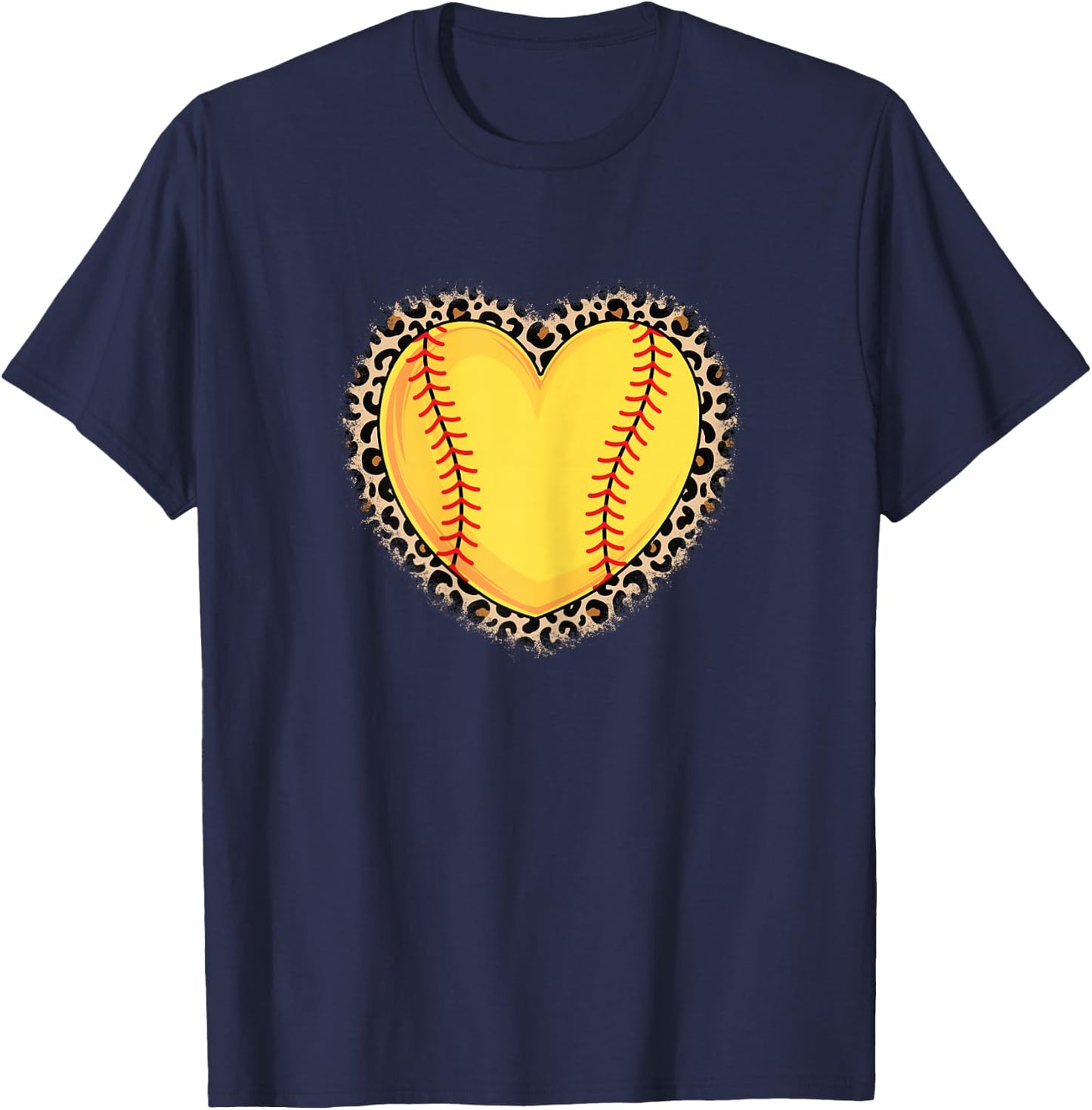 Cute Softball Heart Leopard Print Women Girls Softball Lover T-Shirt - T-Shirt | Navy
