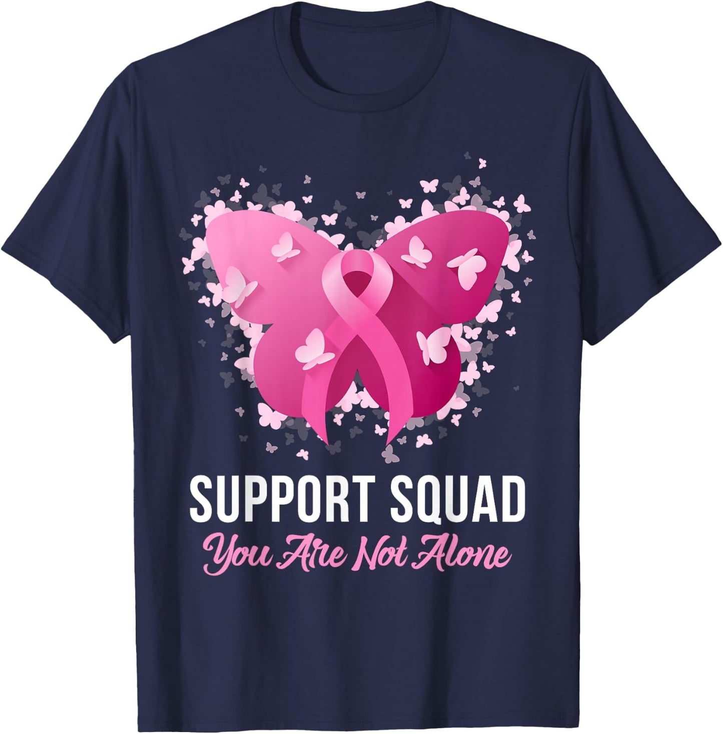 Support Squad Breast Cancer Awareness Pink Ribbon Butterfly T-Shirt - T-Shirt | Navy
