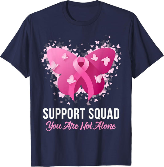 Support Squad Breast Cancer Awareness Pink Ribbon Butterfly T-Shirt - T-Shirt | Navy
