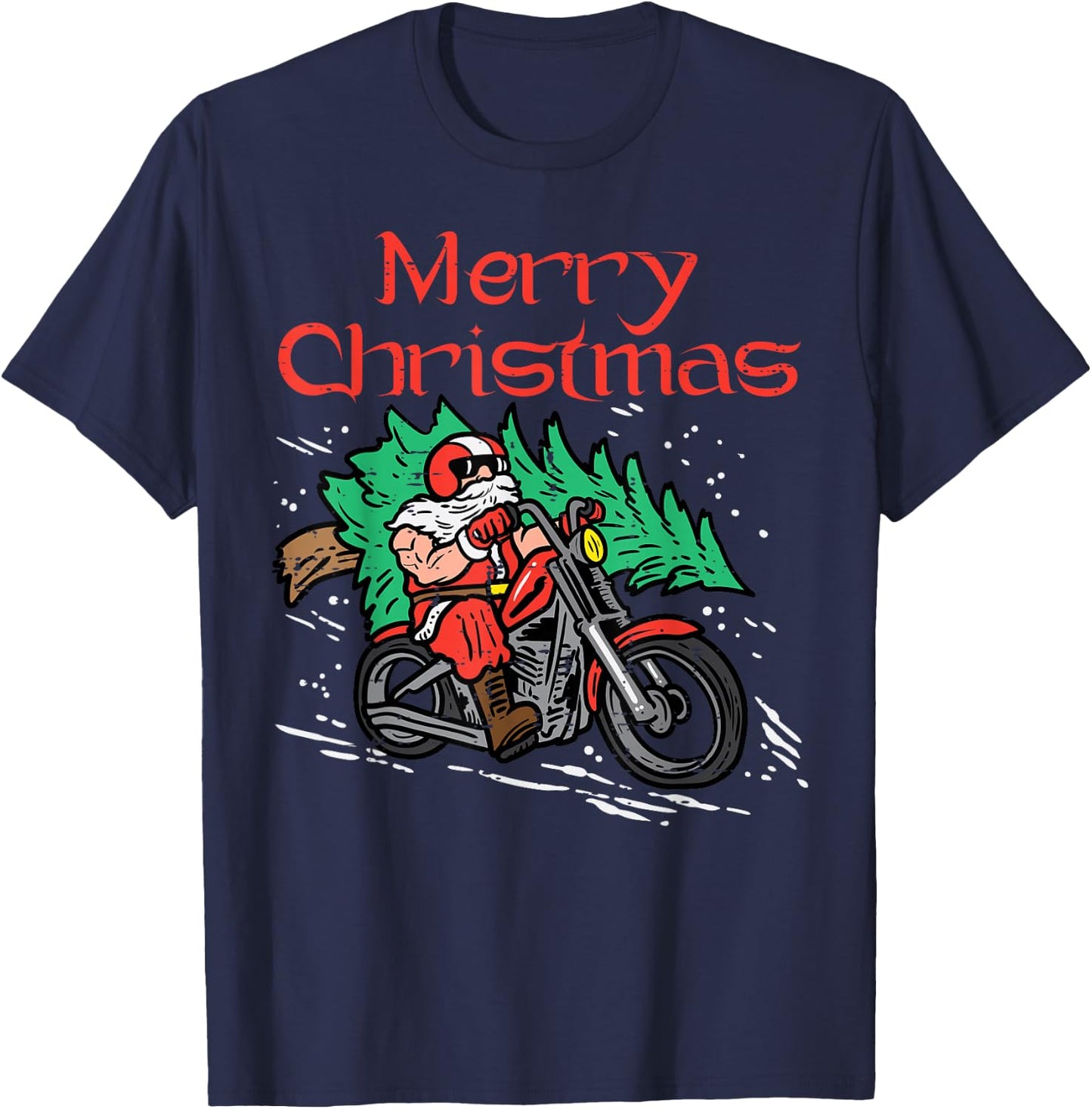 Merry Christmas Biker Santa Xmas Motorcycle Big Bike Dad Men T-Shirt - T-Shirt | Navy