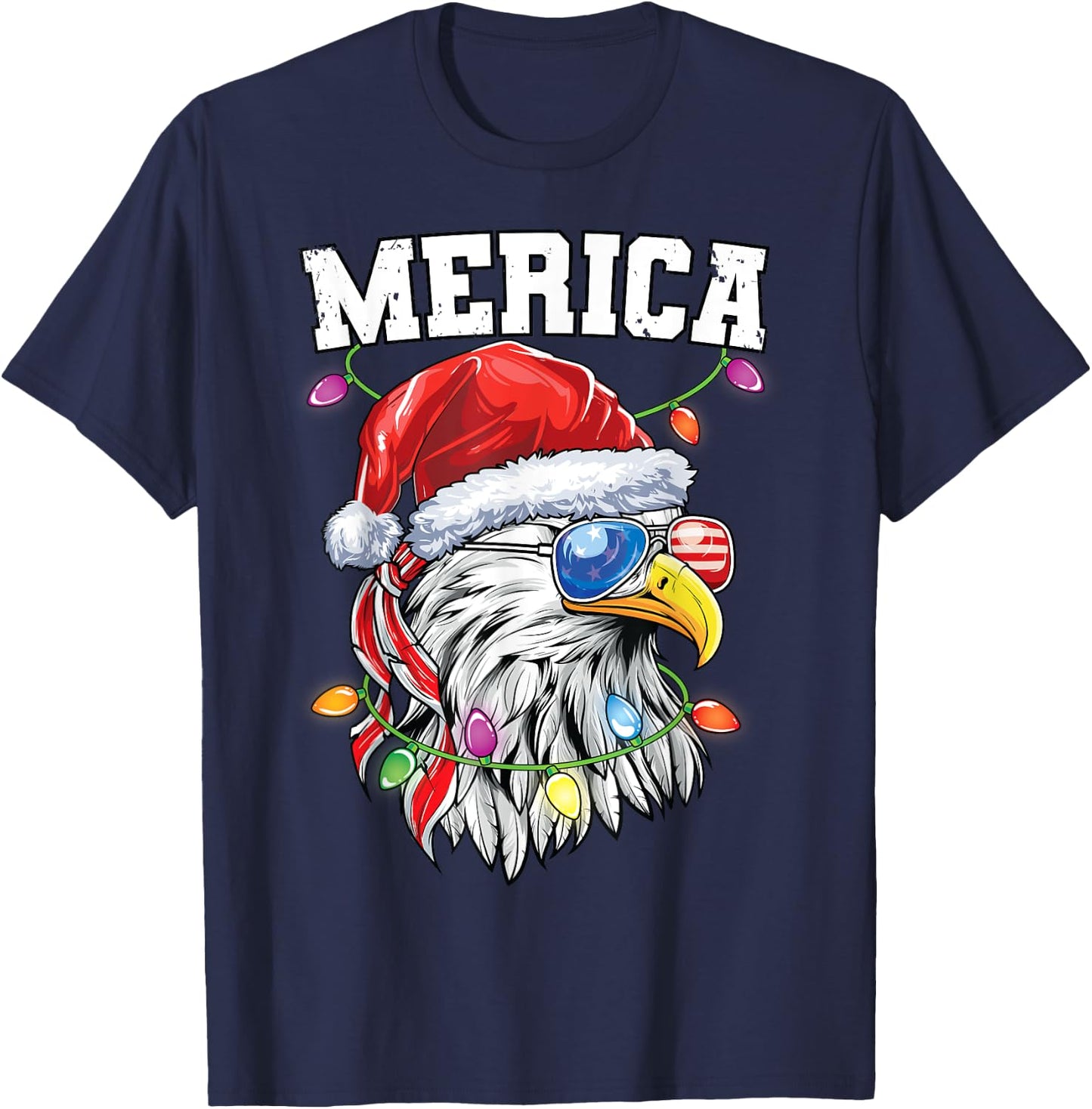 Merica Christmas Shirt Patriotic Veteran Santa Bald Eagle Kids Men T-Shirt - T-Shirt | Navy