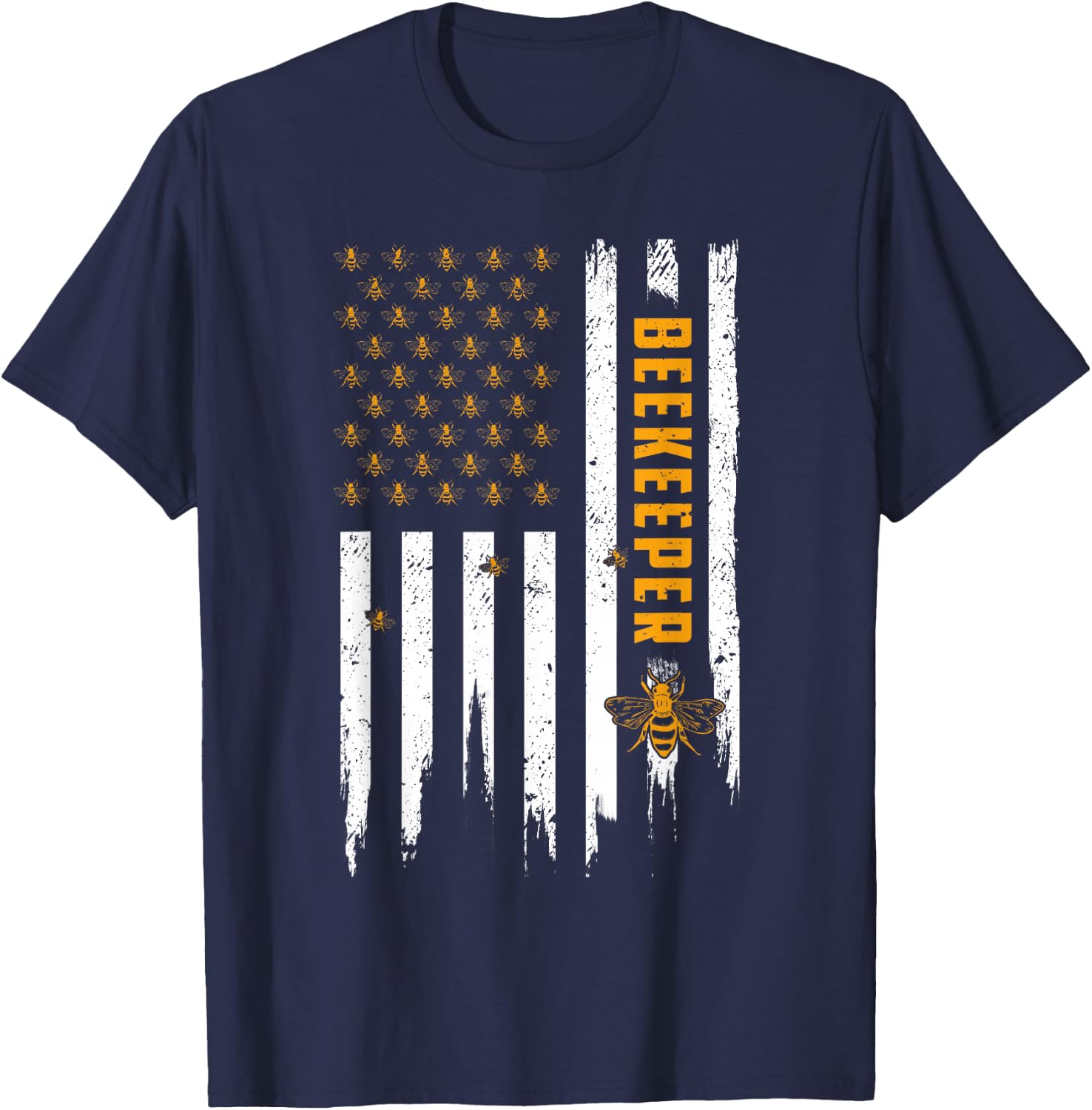 Beekeeping American Flag Honeycomb Honey Bees Beekeeper T-Shirt - T-Shirt | Navy