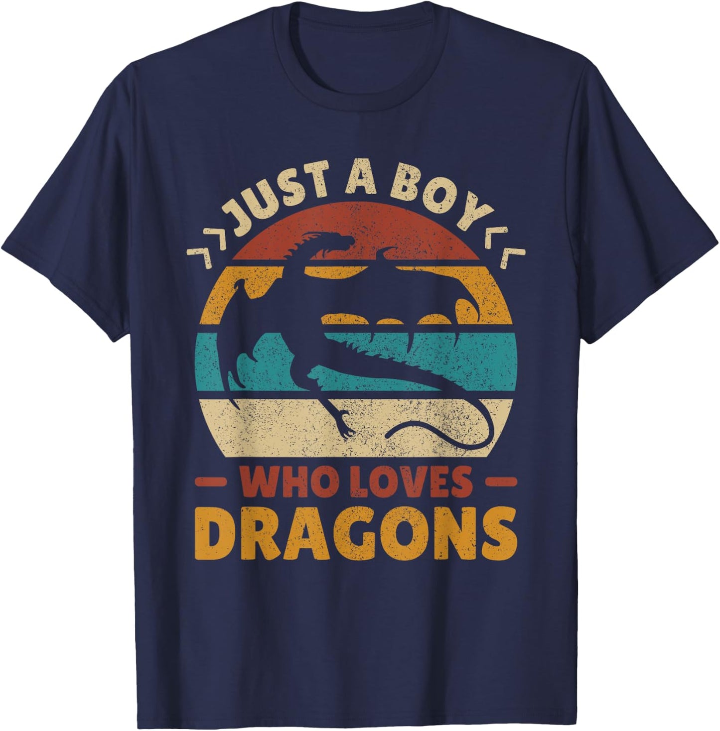 Just A Boy Who Loves Dragons Men Boys Kids Cute Retro Dragon T-Shirt - T-Shirt | Navy