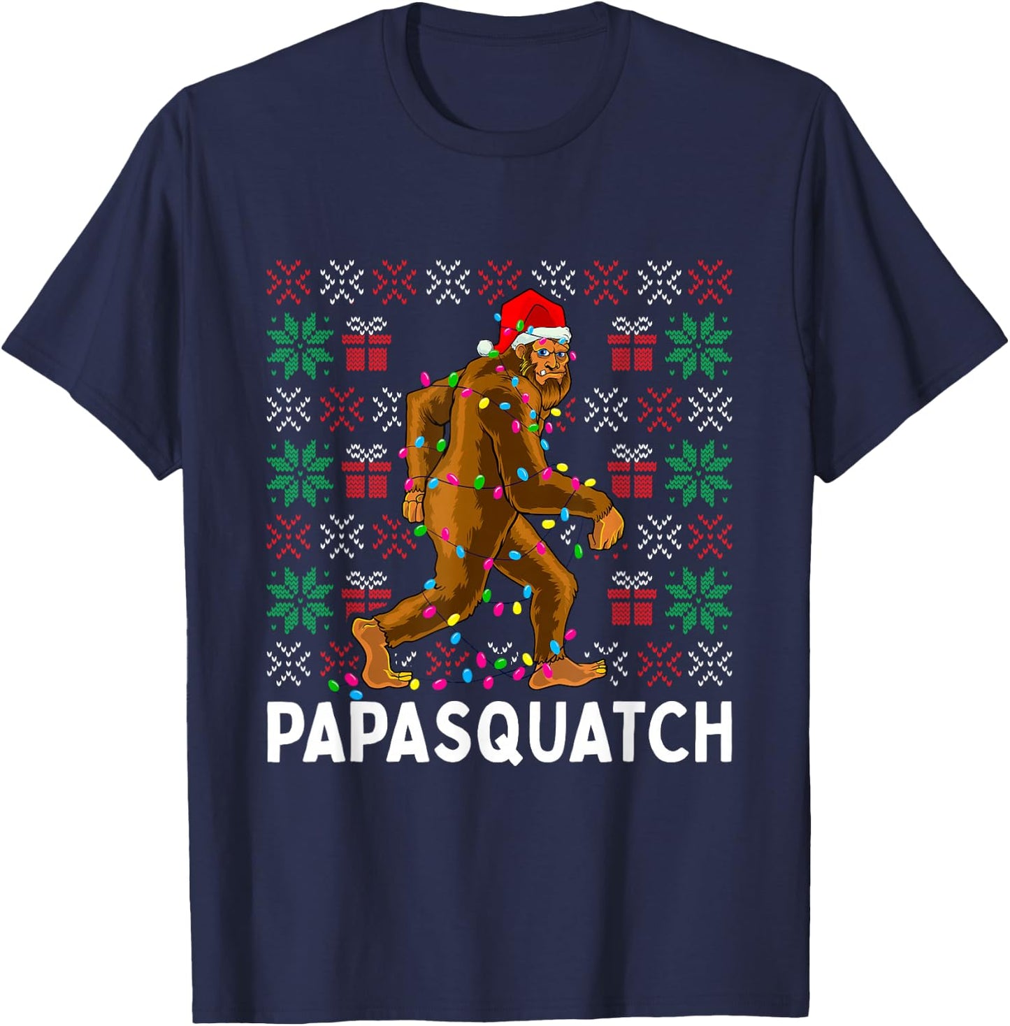 PapaSquatch Bigfoot Santa Ugly Christmas Pajamas Dad Papa T-Shirt - T-Shirt | Navy