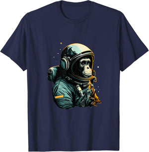 Chimpanzee Astronaut Space Travel Monkey Vintage Design T-Shirt - T-Shirt | Navy