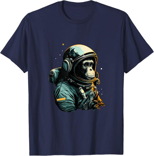 Chimpanzee Astronaut Space Travel Monkey Vintage Design T-Shirt - T-Shirt | Navy