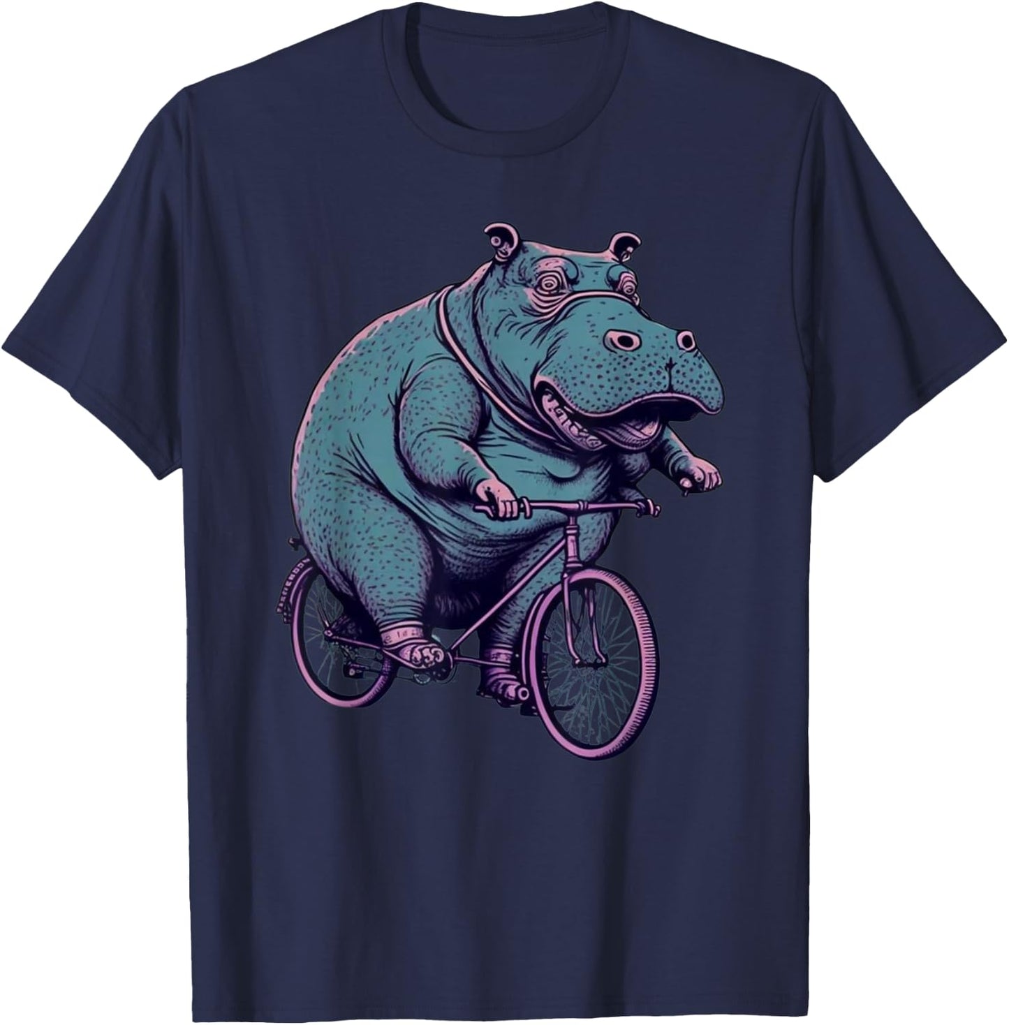 Hippo Cyclist | Hippopotamus Riding a Bike T-Shirt - T-Shirt | Navy