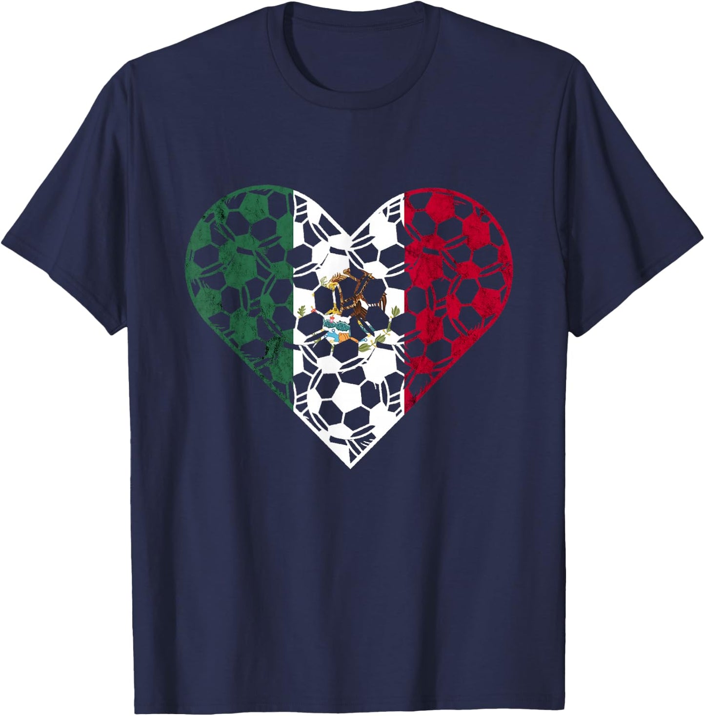 Mexican Flag Heart Mexican Soccer Team Mexican Pride Mexico T-Shirt - T-Shirt | Navy