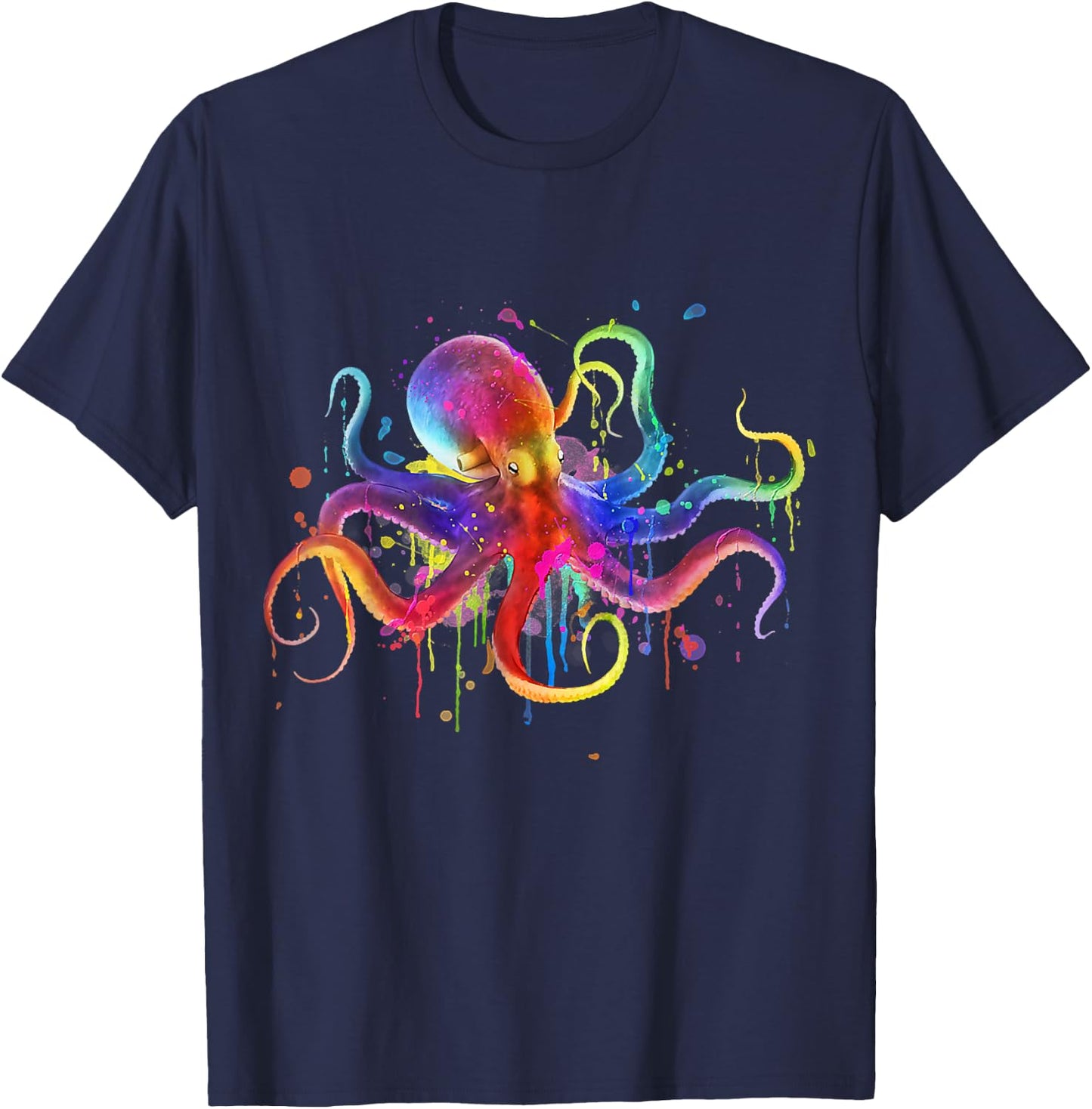 Dripping Rainbow Octopus psychedelic - Colorful Octopus T-Shirt - T-Shirt | Navy