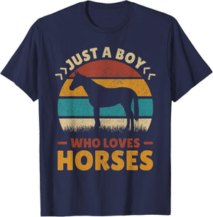 Just A Boy Who Loves Horses Men Horse Stuff Boys Horse Lover T-Shirt - T-Shirt | Navy