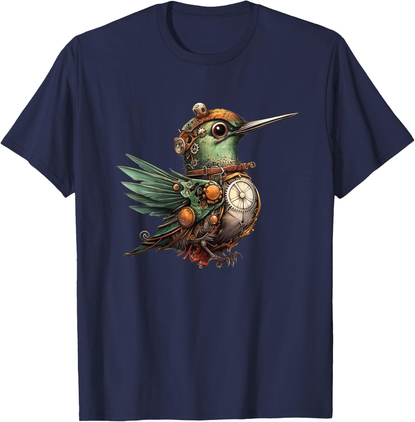 Hummingbird in steampunk mechanical gear vibrant hummingbird T-Shirt - T-Shirt | Navy