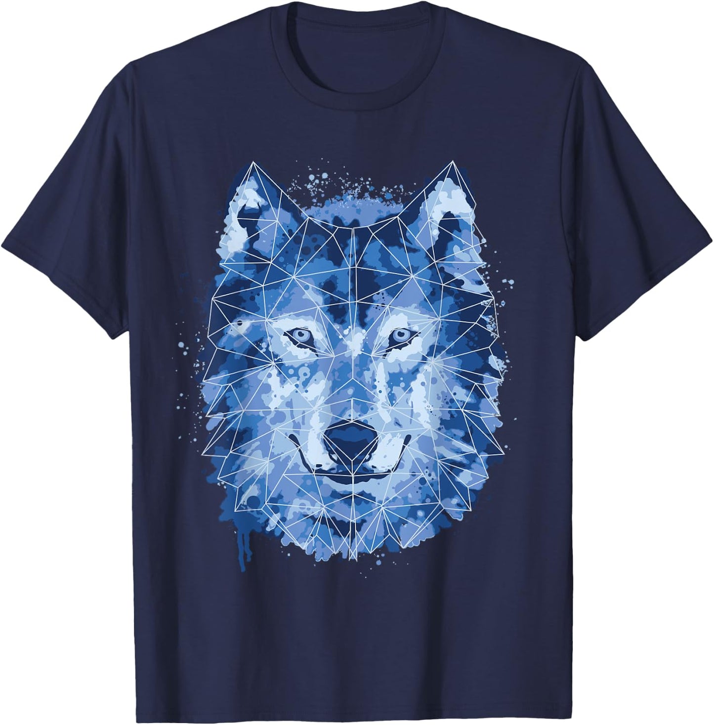 Wolf Animal Blue Watercolor Wolves Polygon Husky Dog Lover T-Shirt - T-Shirt | Navy