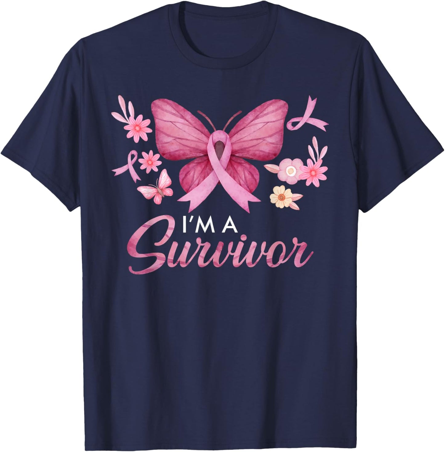 Faith Love Hope Survivor Pink Ribbon Breast Cancer Awareness T-Shirt - T-Shirt | Navy