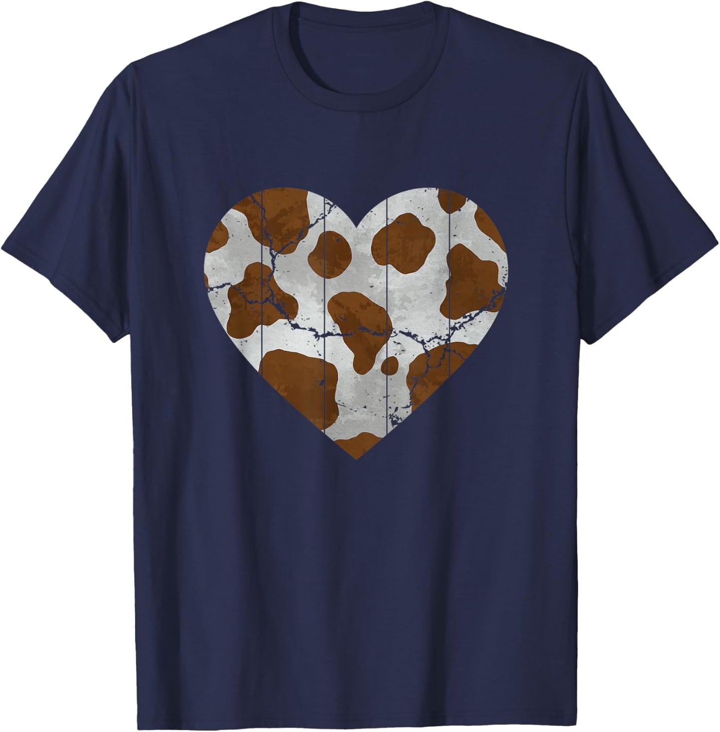 Brown Cow Pattern Heart Lovers of Farm Animals T-Shirt - T-Shirt | Navy