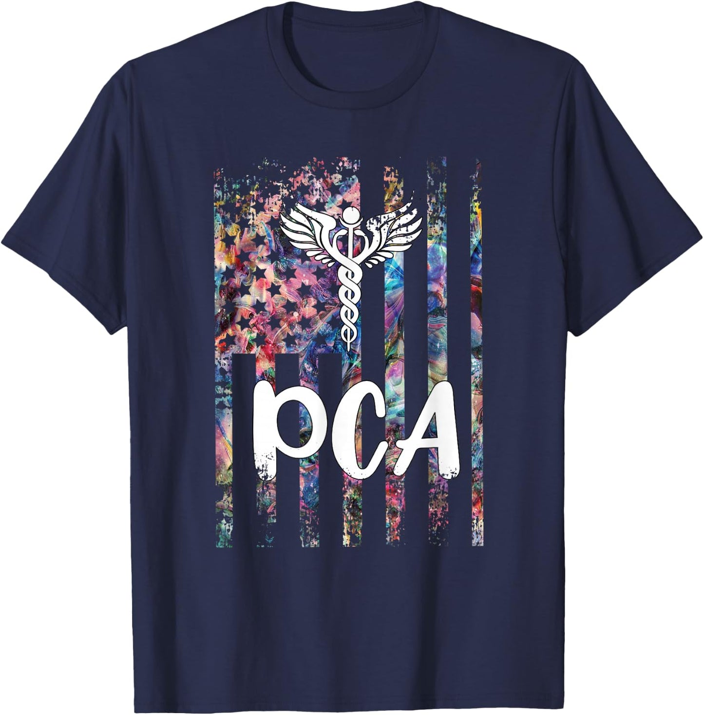 PCA American Flag Patient Care Assistant PCA Nurse T-Shirt - T-Shirt | Navy