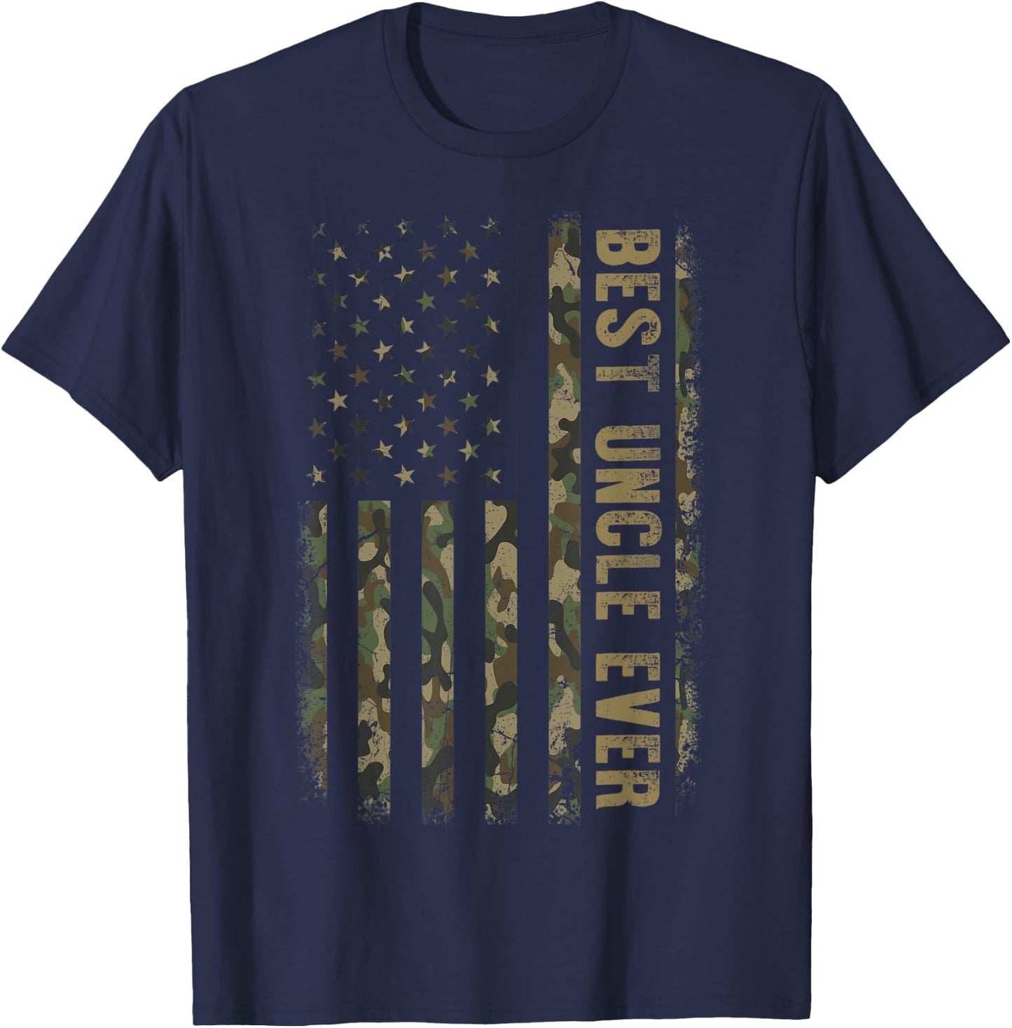 Best Uncle Ever Camouflage American Flag Father's Day T-Shirt - T-Shirt | Navy