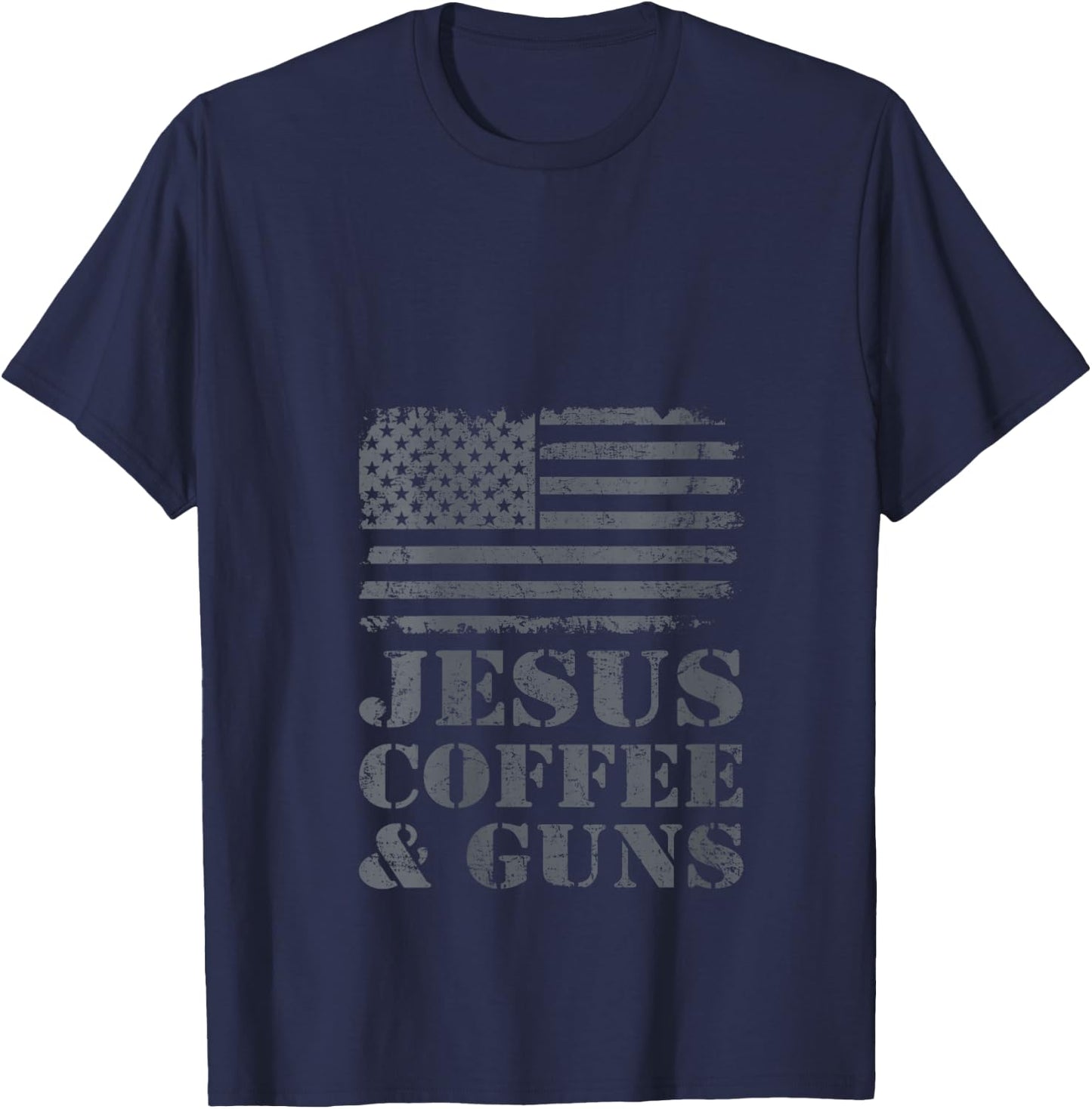 Jesus Coffee & Guns - Funny Christian Pro Gun USA Flag V-Neck T-Shirt - T-Shirt | Navy