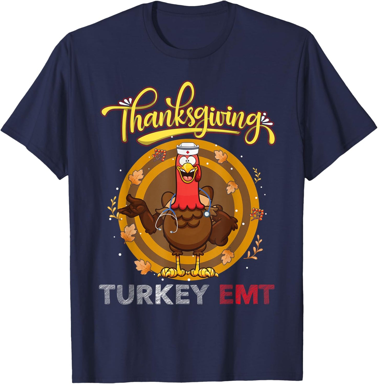 Retro Vintage Funny Turkey EMT Nurse Nursing Thansgiving T-Shirt - T-Shirt | Navy