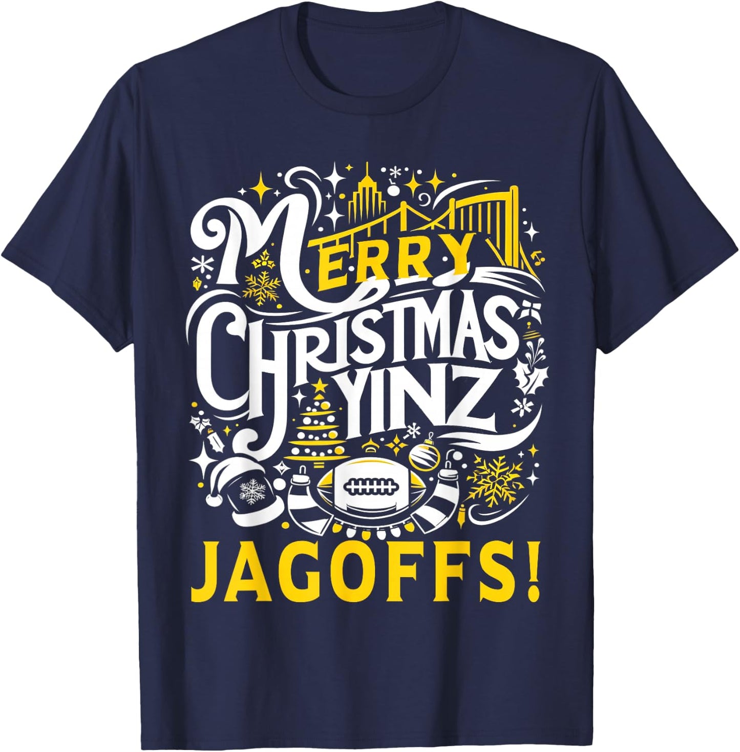 Pittsburgh Christmas Funny Yinz Jagoff Ugly T-Shirt - T-Shirt | Navy