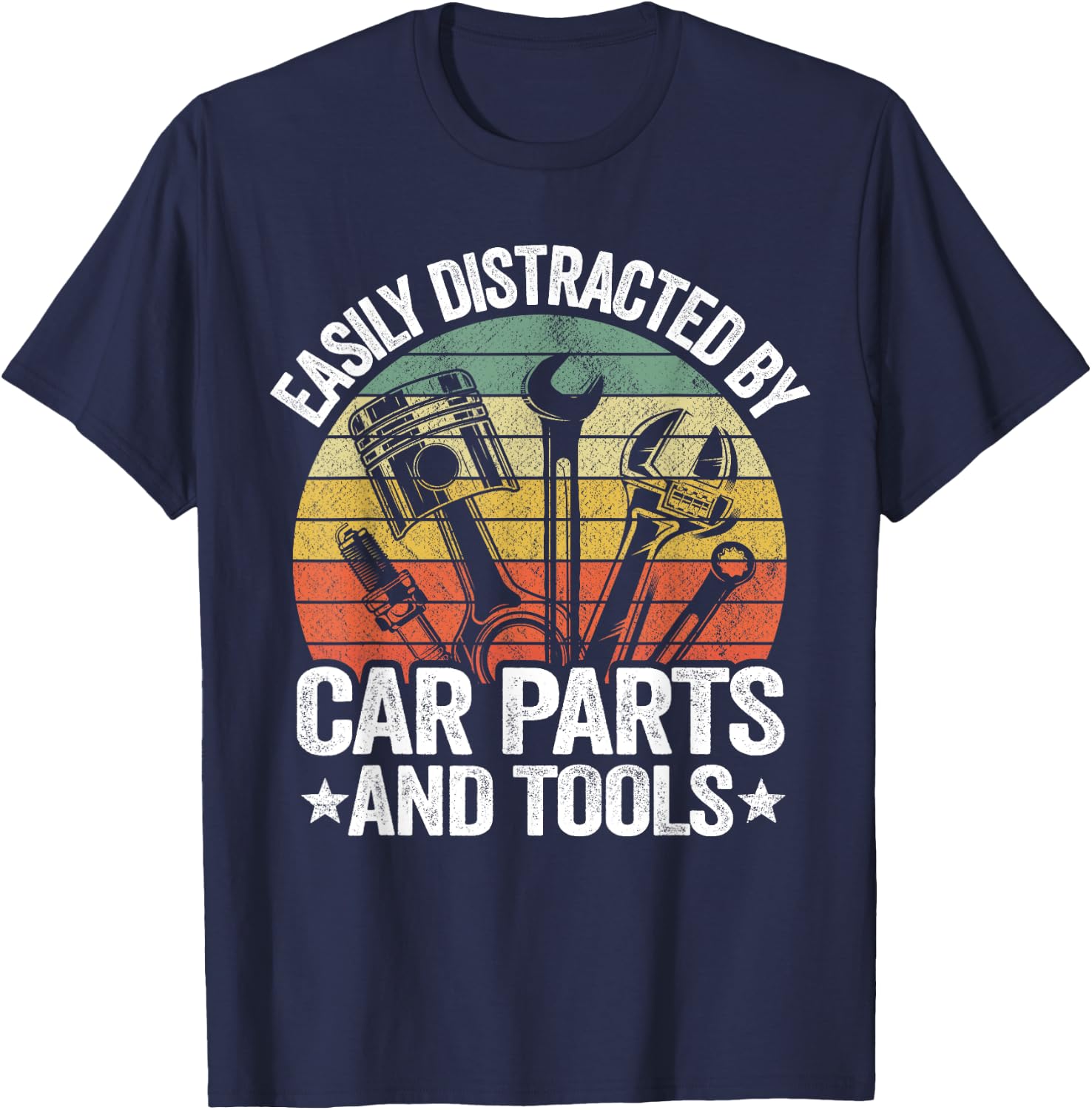 Easily Distracted By Car Parts And Tools Race Funny Mechanic T-Shirt - T-Shirt | Navy