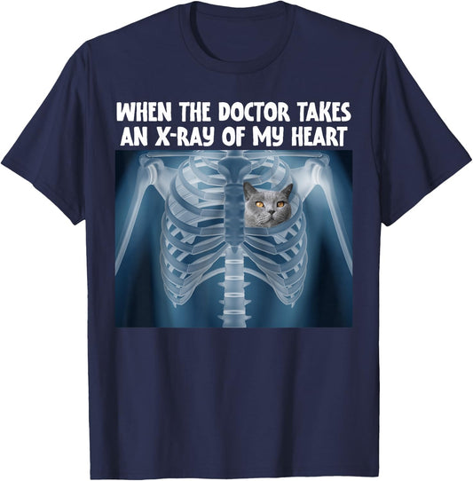 When Doctor Takes X-ray Of My Heart Funny Russian Blue Cat T-Shirt - T-Shirt | Navy