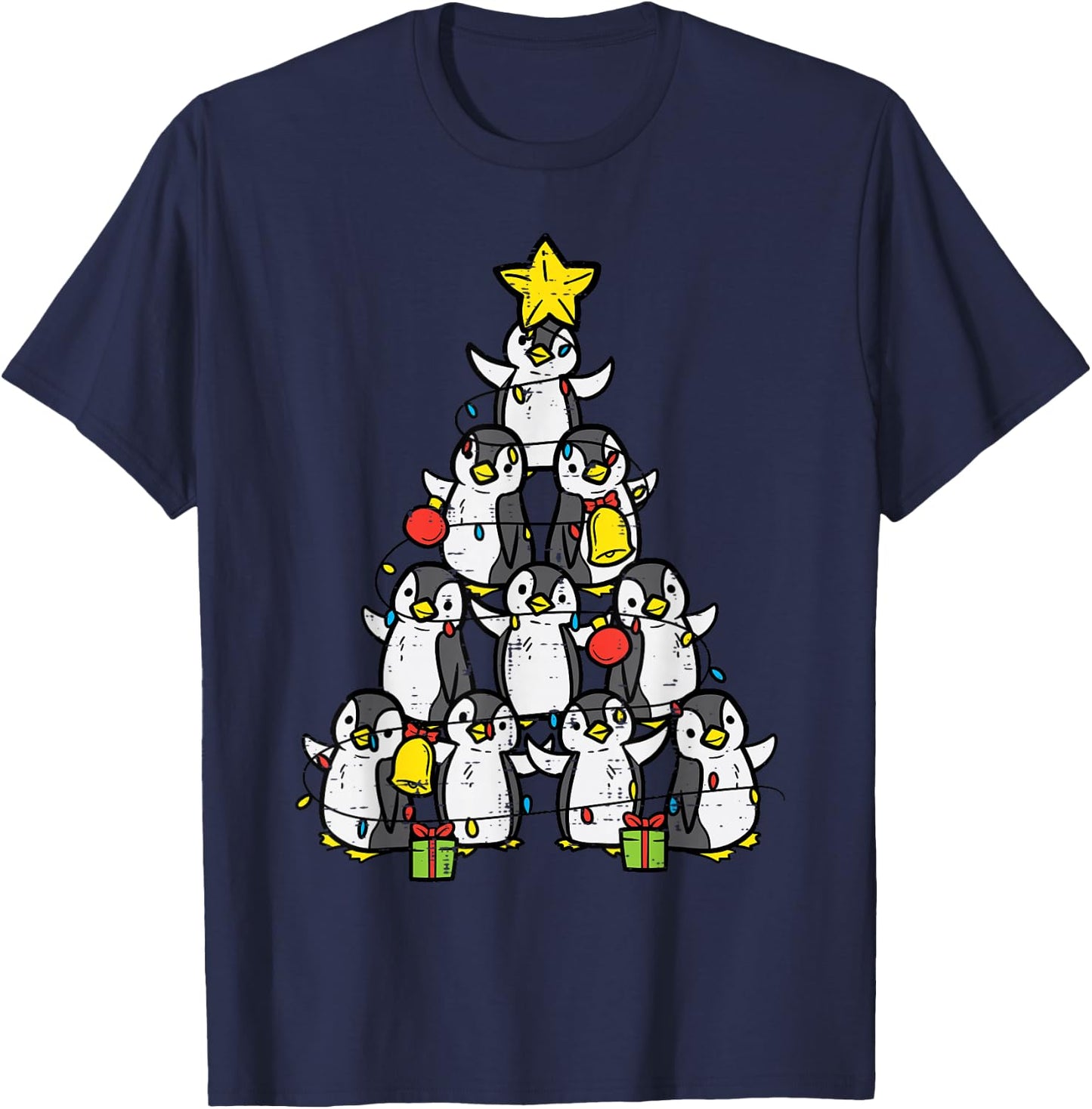 Penguin Christmas Tree Cute Xmas Women Girls T-Shirt - T-Shirt | Navy