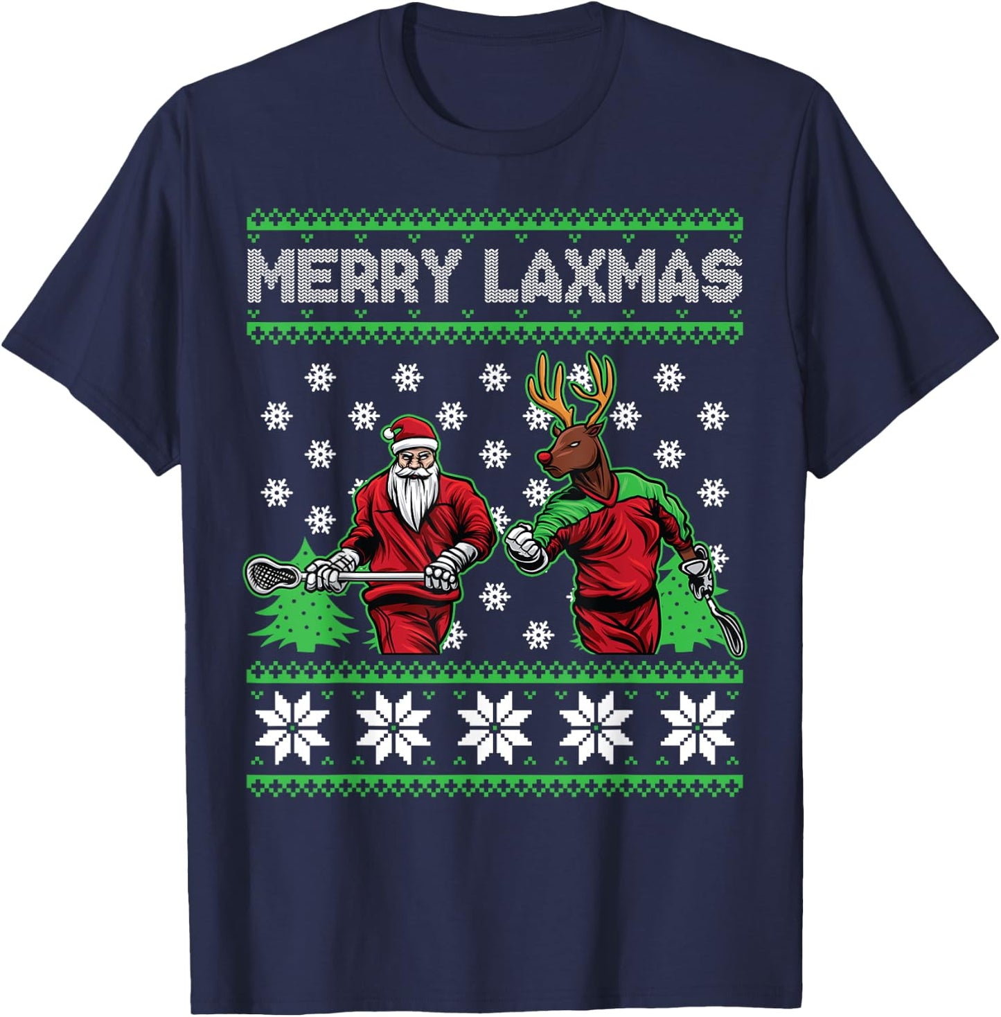 Merry Laxmas Funny Christmas Lacrosse Player Holiday Gifts T-Shirt - T-Shirt | Navy