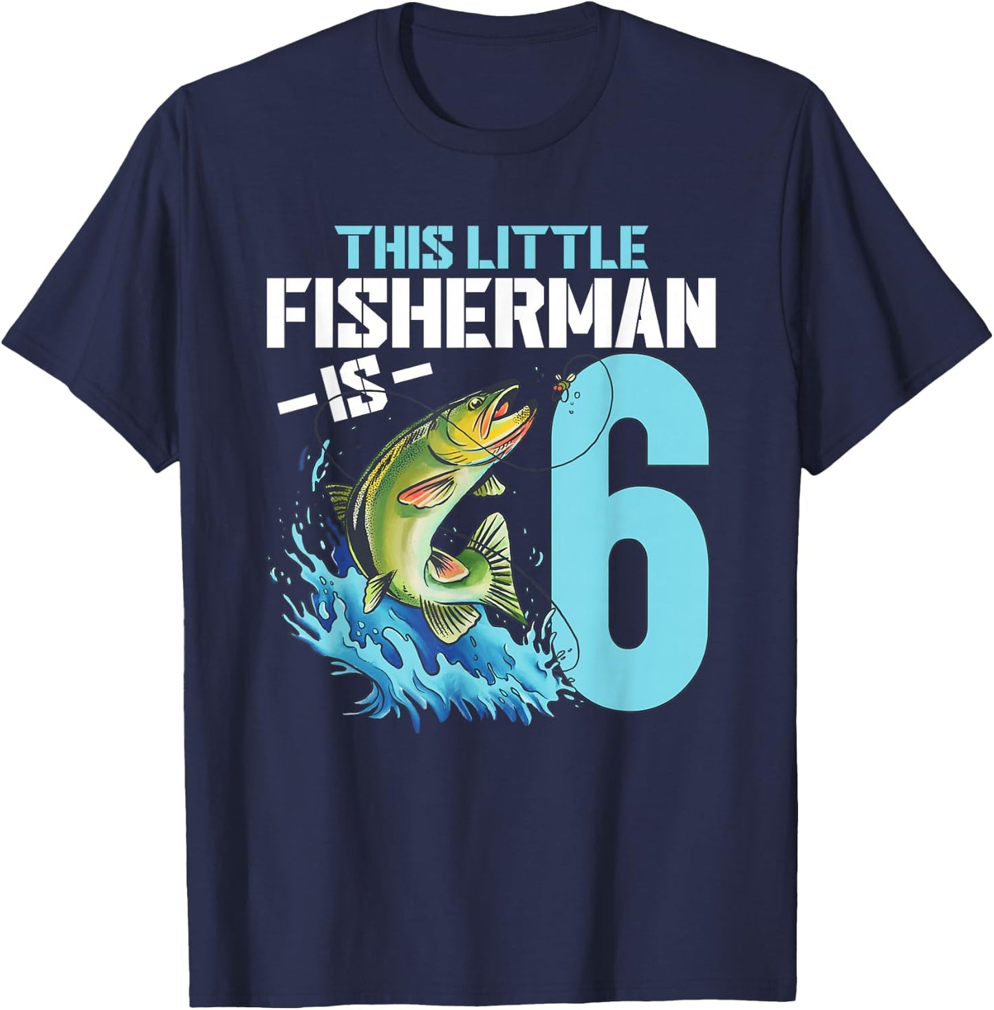 Fishing Birthday Shirt 6 Year Old Boy Fisher 6th Bday Kids T-Shirt - T-Shirt | Navy