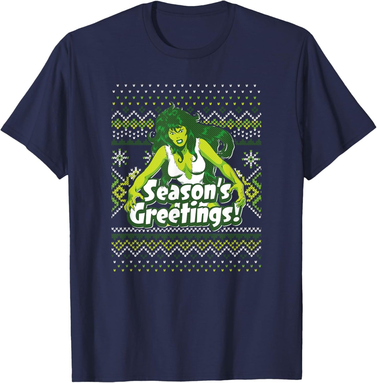 Marvel She-Hulk Season's Greetings! Ugly Sweater T-Shirt - T-Shirt | Navy