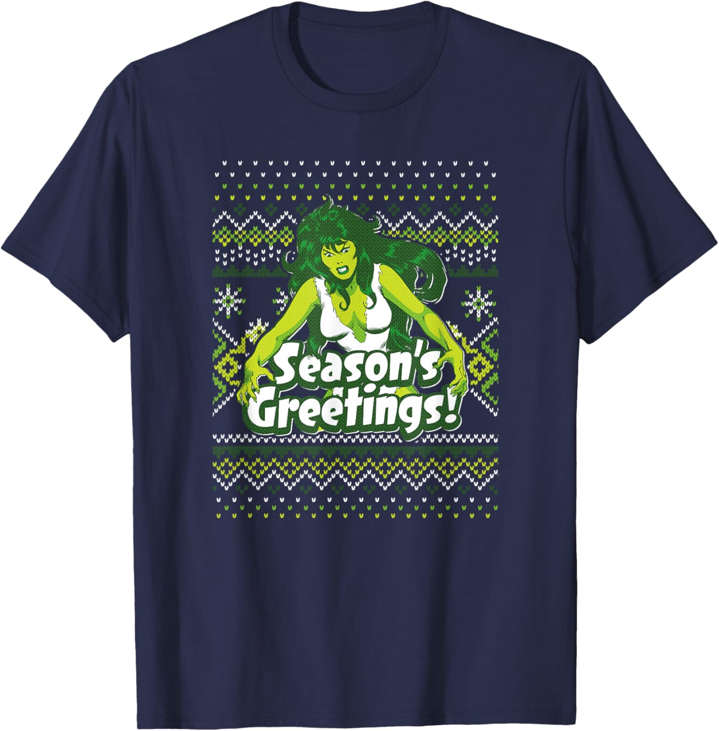 Marvel She-Hulk Season's Greetings! Ugly Sweater T-Shirt - T-Shirt | Navy