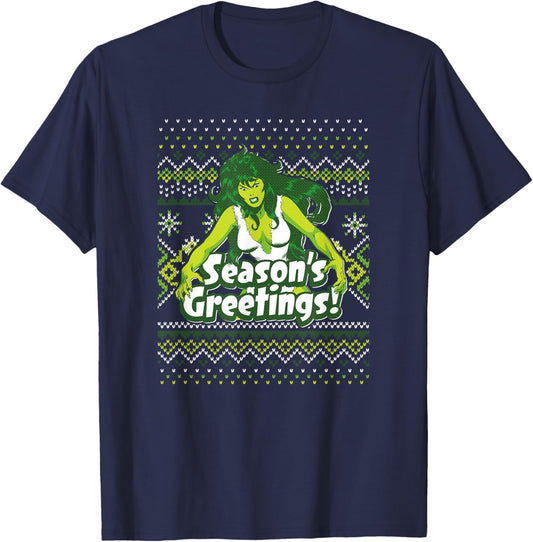 Marvel She-Hulk Season's Greetings! Ugly Sweater T-Shirt - T-Shirt | Navy