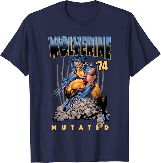 Marvel X-Men Wolverine '74 Mutated Skull Pile Logo T-Shirt - T-Shirt | Navy