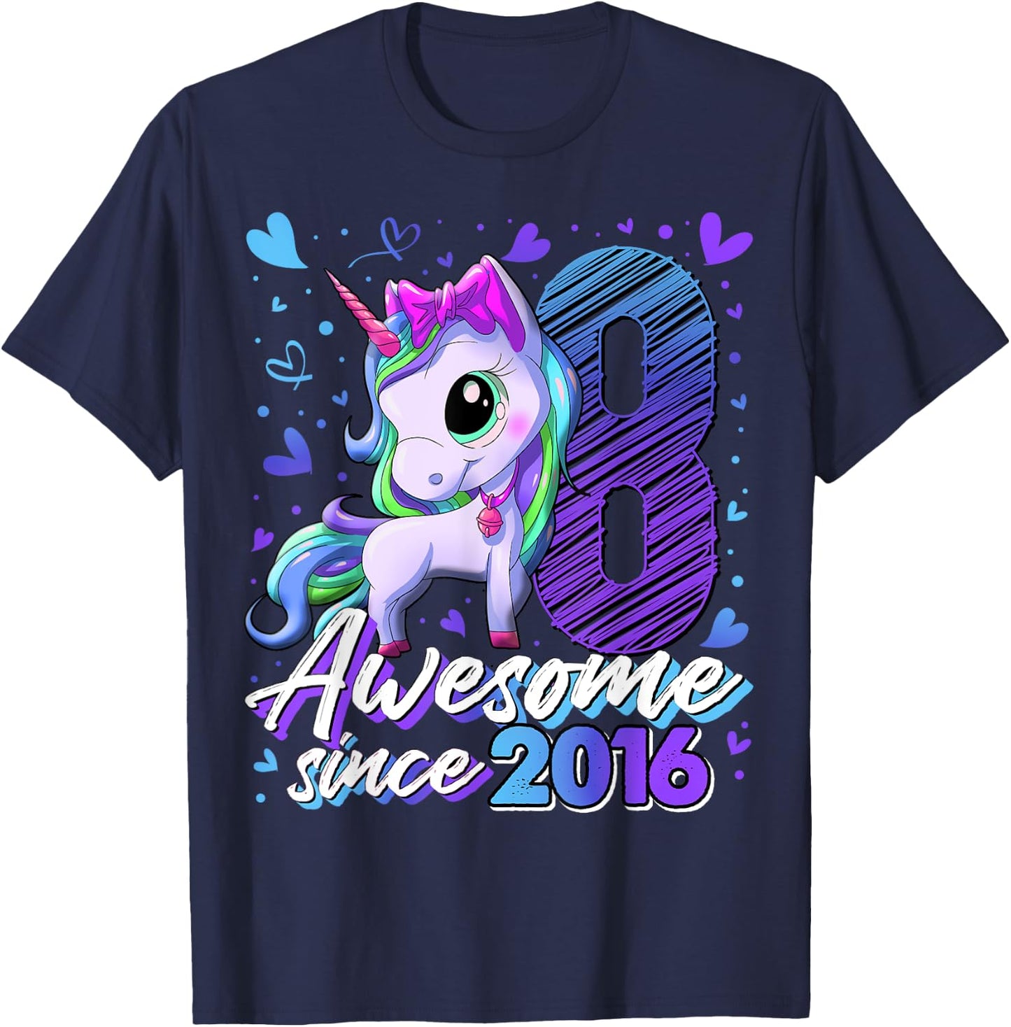 8 Years Old Flossing Unicorn Gifts 8th Birthday Girl Party T-Shirt - T-Shirt | Navy