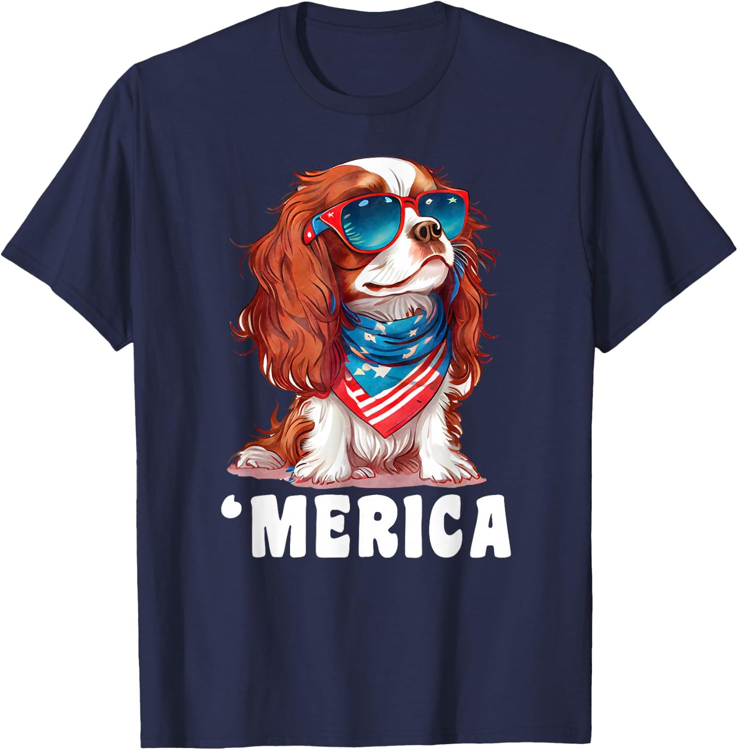 Retro 'Merica Cavalier Spaniel dog Dad Mom 4th of July Kids Men T-Shirt - T-Shirt | Navy